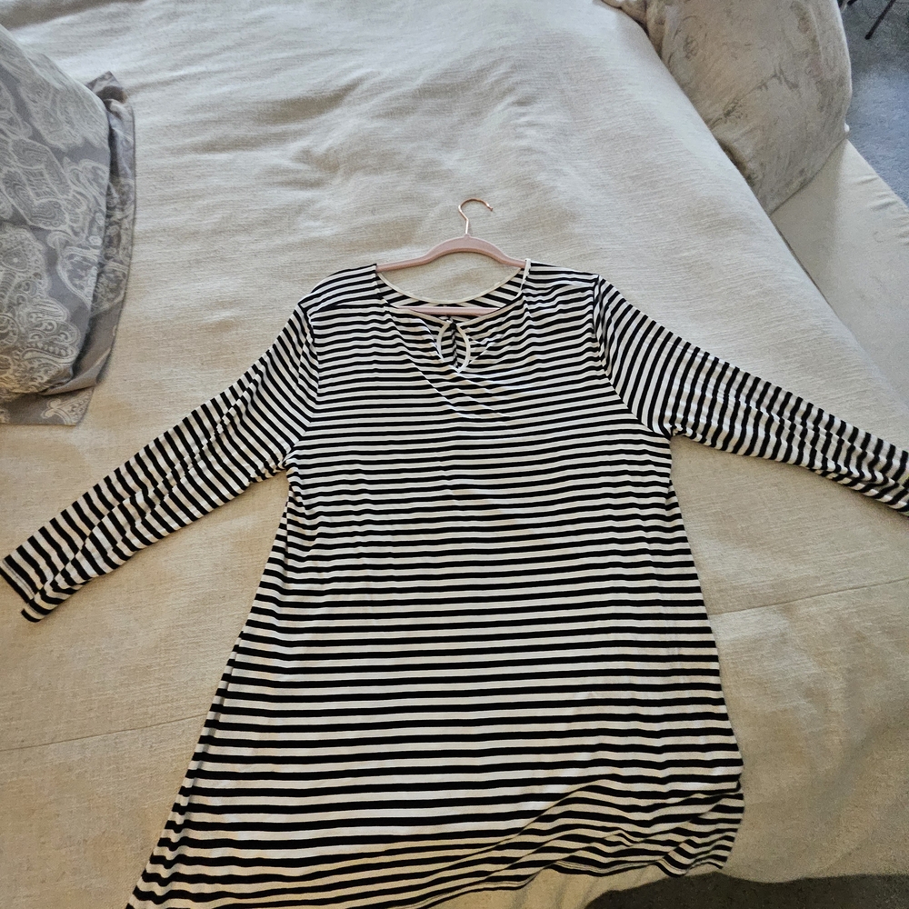Black and White Striped Long Sleeve Dress